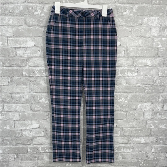 UNIF Blue and Pink Plaid Dawson Straight Leg Pants - Picture 1 of 7